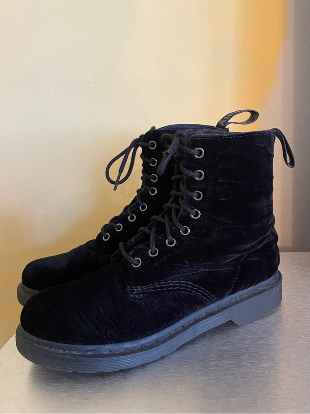 Dr. Martens Black Velvet Lace-Up Women's Combat Boots
